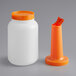 A white plastic Choice pour bottle with an orange cap and neck.