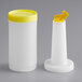A white plastic pour bottle with yellow flip top and cap.