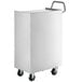 A white rectangular stainless steel utility cart with wheels and locking doors.