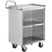 A silver Regency stainless steel utility cart with two shelves on wheels.