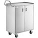 A silver Regency stainless steel utility cart with locking doors.