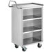 A silver Regency stainless steel utility cart with shelves and wheels.
