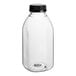 A clear plastic Milkman juice bottle with a black lid.