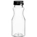 A clear plastic Square Carafe juice bottle with a black lid.