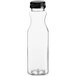 A clear plastic Square Carafe juice bottle with a black lid.