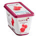A plastic container of Les Vergers Boiron Red Raspberry puree.