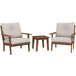 Two POLYWOOD teak chairs with cushions and a brown table set.