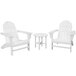 A group of white POLYWOOD Adirondack chairs and a table.
