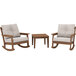 Two POLYWOOD Vineyard rocking chairs with Dune Burlap cushions and a brown square table.