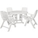 A white POLYWOOD outdoor dining table and chair set with 4 chairs.