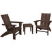 Three brown POLYWOOD wooden chairs with armrests and a brown table.