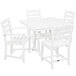 A white POLYWOOD farmhouse dining table and four chairs.