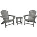 A POLYWOOD slate grey patio set with 2 Adirondack chairs and a side table.