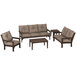 A POLYWOOD Vineyard Mahogany and Spiced Burlap outdoor seating set with a table and chairs.