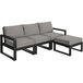A black and grey POLYWOOD outdoor sectional couch with a grey cushion and ottoman.