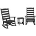 A POLYWOOD black Shaker patio set with three rocking chairs and a table.