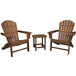 A POLYWOOD teak table and 2 Adirondack chairs.