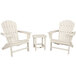 A white POLYWOOD South Beach patio set with 2 Adirondack chairs and a table.