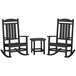 A POLYWOOD black rocking chair and table set.