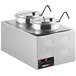 A silver rectangular ServIt countertop food warmer with two pots on top.