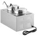 A silver rectangular ServIt countertop food warmer with two pots on top.