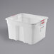 An Araven white plastic food storage container with red handles.