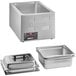 A ServIt stainless steel countertop food warmer with two trays inside.