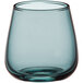 An Acopa Pangea blue stemless wine glass with a white background.