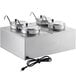 A silver ServIt countertop food warmer with adapter plates and four inset pots.