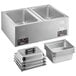 A ServIt stainless steel dual well countertop food warmer with four silver trays inside.
