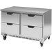 A stainless steel Beverage-Air worktop freezer with four drawers.