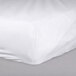 A pack of white Oxford T180 Superblend queen size fitted sheets on a bed.