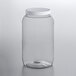 A clear plastic jar with a white lid.
