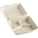 Footprint Bagasse 3-Compartment Take-Out Container 9" x 9" x 3" - 200/Case Main Thumbnail 4
