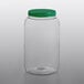 A clear plastic jar with a green lid.