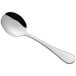 An Acopa Vittoria stainless steel bouillon spoon with a silver handle.