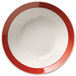 A white melamine bowl with a narrow rim and a red band.