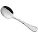 An Acopa stainless steel bouillon spoon with a textured handle.
