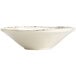 A Libbey ivory melamine bowl with a brown rim.