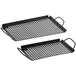 Two black metal grill pans with perforations.