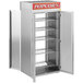 A stainless steel Cretors warming and display cabinet with shelves.