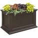 An espresso Mayne Fairfield planter box with different colored plants.