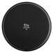 A black round Choice polypropylene serving tray with white text on it.