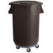 A brown mobile ingredient storage bin with a lid on wheels.