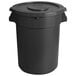 A black plastic round ingredient storage bin with lid.