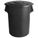 A black round ingredient storage bin with a lid.