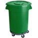 A green mobile ingredient storage bin with a lid on wheels.