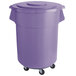 A purple mobile ingredient storage bin with wheels and a lid.