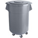 A gray plastic mobile ingredient storage bin with wheels.