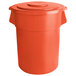 An orange plastic round ingredient storage bin with lid.